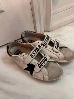 Golden Goose White & Gray Sneakers with Black Star and Leopard Trim